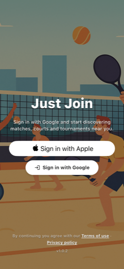 Just Join — tela de login com Google e Apple