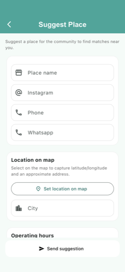 Just Join — formulário de cadastro de local com nome, endereço e esportes